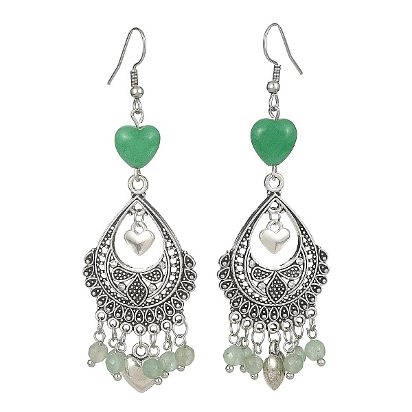 

PandaHall Natural Green Aventurine & Malaysia Jade (Dyed) Heart Chandelier Earrings, Alloy Teardrop Earrings with 304 Stainless Steel Pins...
