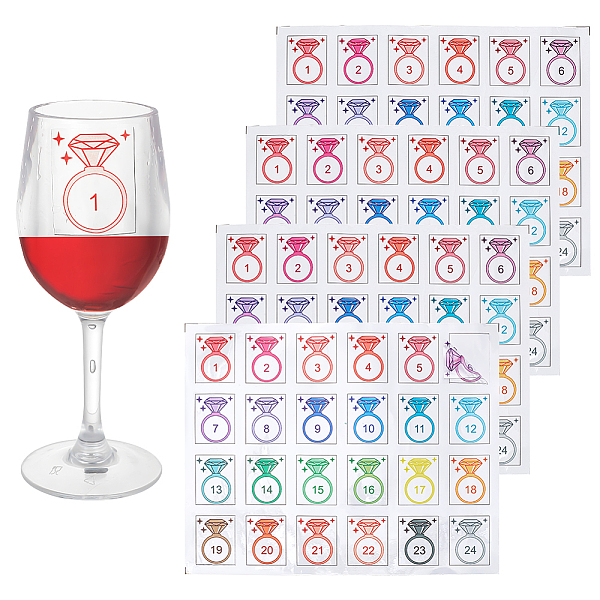 

PandaHall BENECREAT 4 Sheet Diamond Ring Shape Wine Glass Identifier, 1~24 Digital Identity Drink Glass Sticker for Party, Birthdays...
