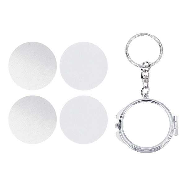 PandaHall Zine-Alloy Folding Mirror Keychain, Travel Portable Compact Pocket Mirror, Blank Base for UV Resin Craft, Flat Round, Platinum...