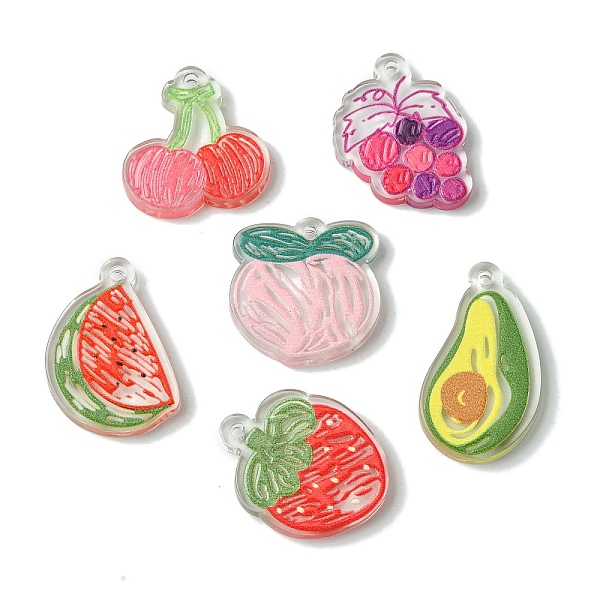 

PandaHall Transparent Acrylic Pendants, 3D Print, Fruit, Mixed Color, 24.5~32.5x19~23.5x3mm, Hole: 2mm Acrylic Fruit Multicolor