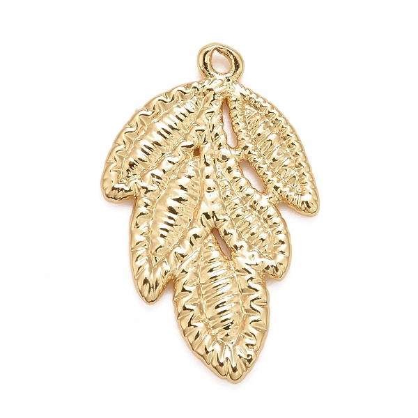 PandaHall Rack Plating Brass Pendants, Cadmium Free & Nickel Free & Lead Free, Long-Lasting Plated, Leaf, Real 18K Gold Plated, 20x12x1mm