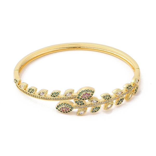 

PandaHall Colorful Cubic Zirconia Leaf Hinged Bangle, Brass Jewelry for Women, Real 16K Gold Plated, Inner Diameter: 2-3/8x2 inch(5.9x5.1cm)...