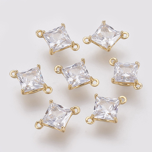 

PandaHall Brass Cubic Zirconia Links, Nickel Free, Real 18K Gold Plated, Rhombus, 10x8x4mm, Hole: 1mm Brass+Cubic Zirconia Rhombus