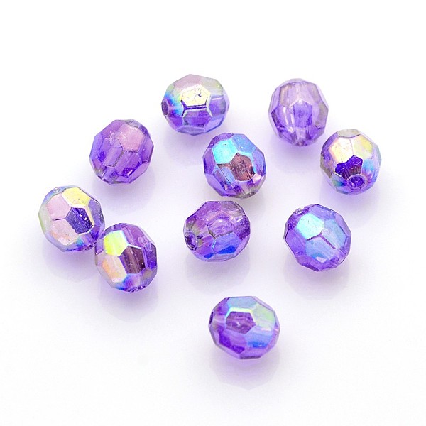 

PandaHall Eco-Friendly Transparent Acrylic Beads, Faceted, Round, AB Color, Medium Purple, 8mm, Hole: 1.5mm, about 2000pcs/500g Acrylic...