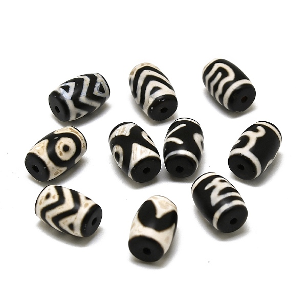 

PandaHall Tibetan Style dZi Beads, Natural Agate Beads, Dyed, Barrel, Mixed Patterns, 13.5~14.5x10mm, Hole: 1.6mm Tibetan Agate Barrel