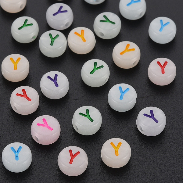 

PandaHall Acrylic Beads, Glow in the Dark, with Enamel and Luminous, Horizontal Hole, Flat Round with Alphabet, Letter.Y, 6.5x7x4mm, Hole..., Multicolor
