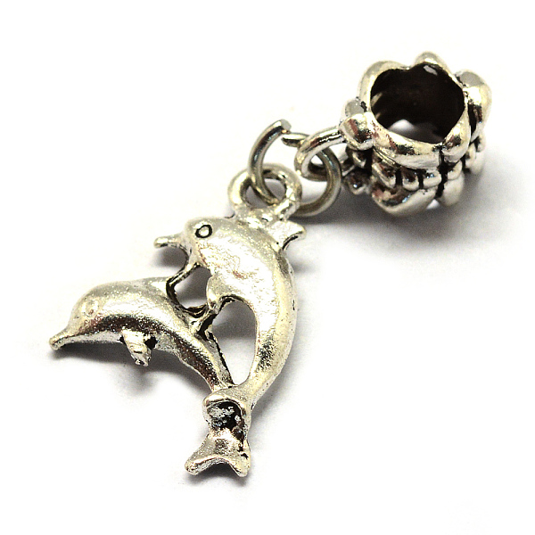 

PandaHall Alloy European Dangle Charms, Tibetan Style, Large Hole Pendants, Dolphin, Antique Silver, 30mm, Hole: 5mm Alloy Dolphin