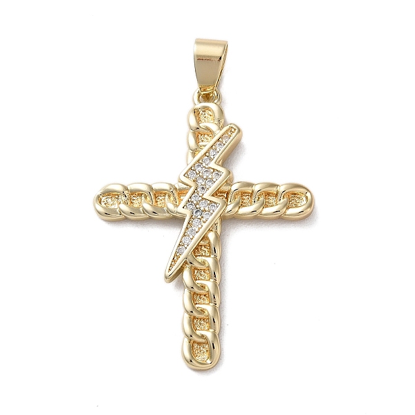 

PandaHall Brass Micro Pave Clear Cubic Zirconia Pendants, Real 18K Gold Plated, Cross, Lightning Bolt, 36x26x2.5mm, Hole: 5x3.5mm...