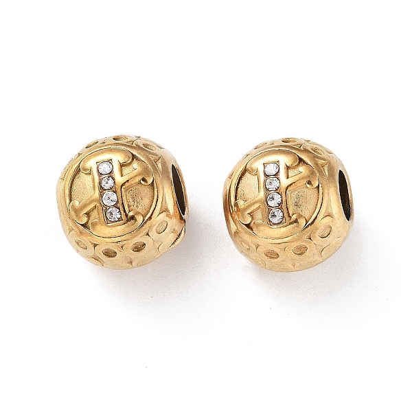 

PandaHall 304 Stainless Steel Rhinestone European Beads, Round Large Hole Beads, Real 18K Gold Plated, Round with Letter, Letter X, 11x10mm..., Clear
