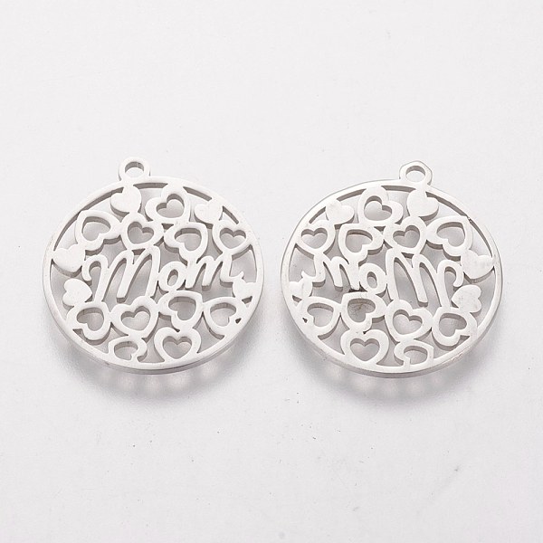 

PandaHall Mother's Day Theme, 201 Stainless Steel Pendants, Flat Round with Word Mom, Stainless Steel Color, 22x20x1.1mm, Hole: 1.5mm 201...