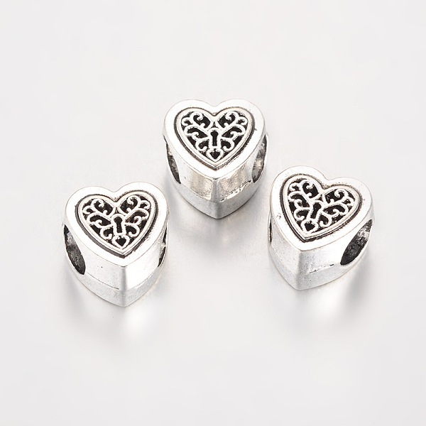 

PandaHall Large Hole Heart Alloy European Beads, Antique Silver, 10.5x10x7mm, Hole: 4.5mm Alloy Heart