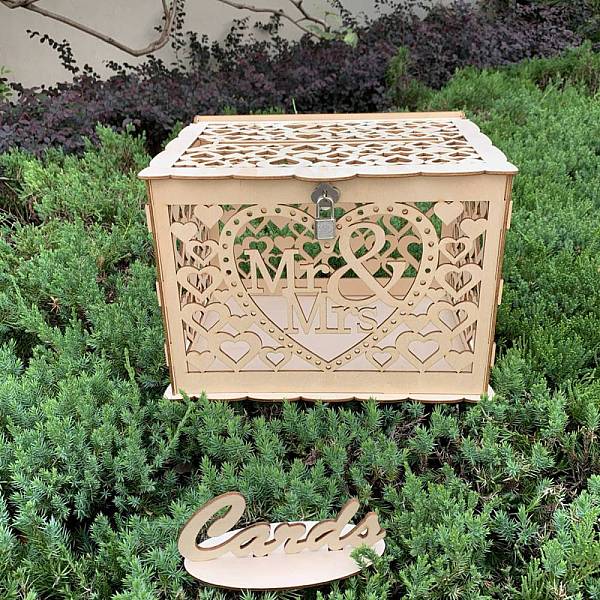

PandaHall Rectangle Hollow Wood Wedding Card Box with Iron Lock, Wedding Cards Holder Case for Reception, Wedding Money Box for Party..., Orange