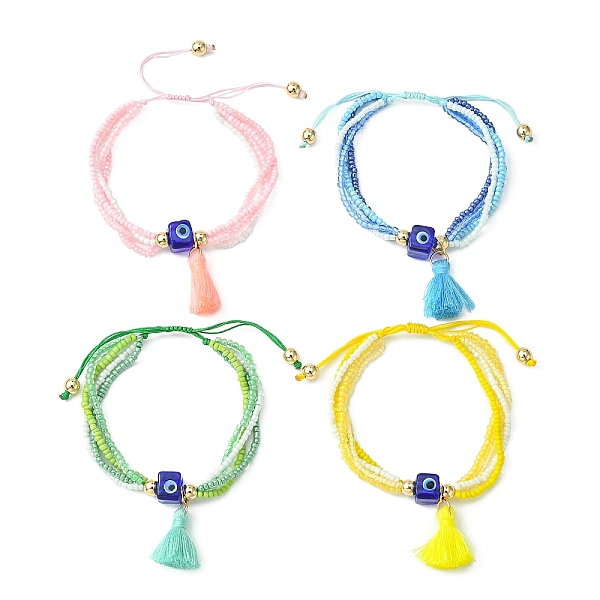 

PandaHall Tassel Charm Bracelet, Glass Seed & Evil Eye Protection Beaded Adjustable Bracelet for Women, Mixed Color, Inner Diameter..., Multicolor
