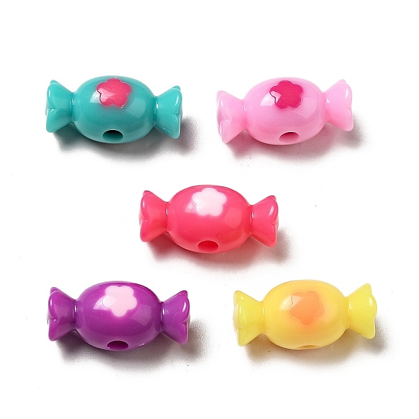 

PandaHall Two Tone Opaque Acrylic Beads, Candy with Flower, Mixed Color, 9x20x10mm, Hole: 2.8mm, about 500pcs/500g Acrylic Candy Multicolor