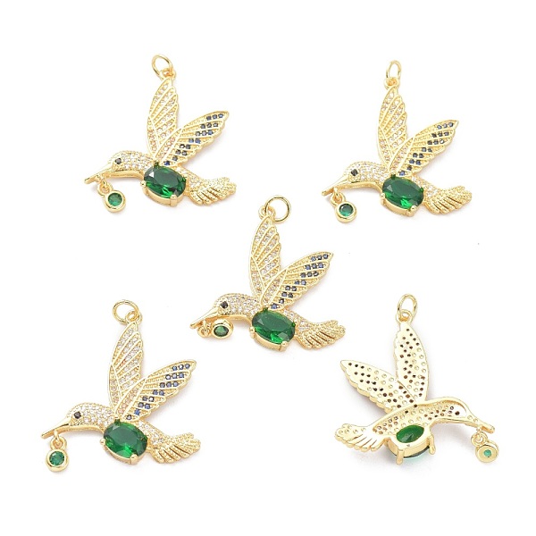 

PandaHall Real 18K Gold Plated Brass Micro Pave Cubic Zirconia Pendants, Long-Lasting Plated, Bird, Green, 30x28x5mm, Hole: 3.5mm...