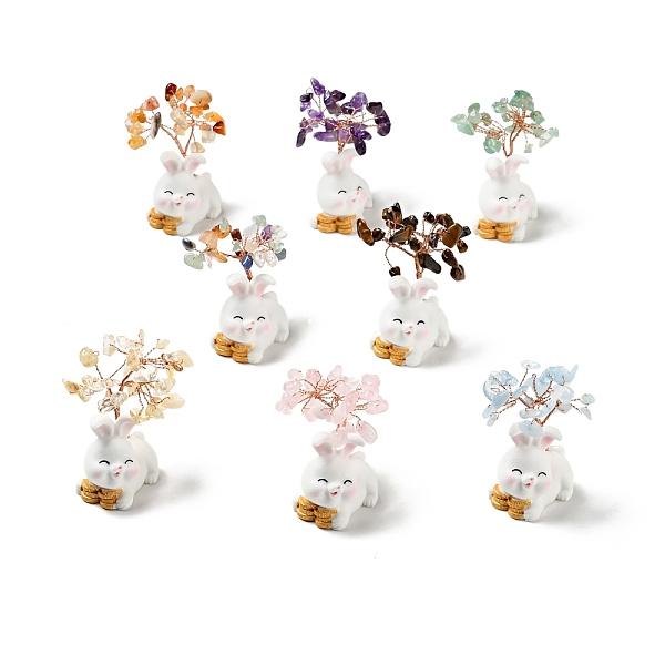 

PandaHall Natural Gemstone Tree Display Decorations, Resin Rabbit Base Feng Shui Ornament for Wealth, Luck, Rose Gold, 26x42~49x62~64mm..., White