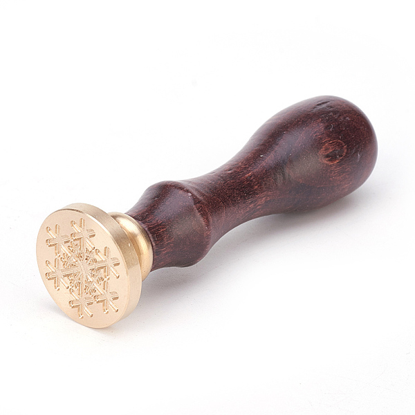

PandaHall DIY Scrapbook Brass Wax Seal Stamps and Wood Handle, Festival Pattern, Flat Round with Snow , Light Gold, 89x25.5mm Brass Brown