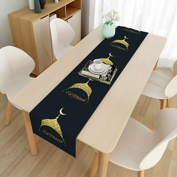 

PandaHall Eid Mubarak Table Runner Waterproof Rectangle Tablecloths, for Islamic Lantern Ramadan Dinner Party Decorations, Moon Pattern...