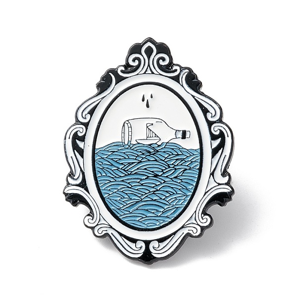 

PandaHall Oval Mirror with Sea Enamel Pin, Alloy Brooch for Backpack Clothes, Electrophoresis Black, Light Sky Blue, 30x23x1.5mm...