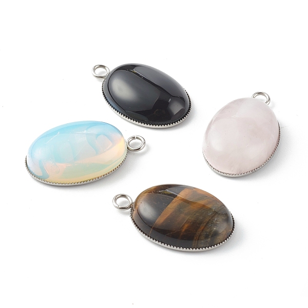 

PandaHall Natural & Synthetic Gemstone Pendants, with 304 Stainless Steel Findings, Oval, 30.5x19x7mm, Hole: 3mm Mixed Stone Oval