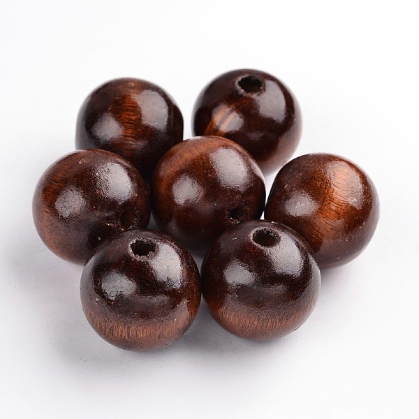 PandaHall Natural Wood Beads, Lead Free, Dyed, Round, Dark Coffee, 24~25mm, Hole: 5mm Wood Round Brown