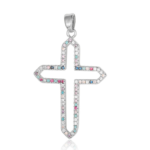 

PandaHall Brass Micro Pave Colorful Cubic Zirconia Pendants, Hollow Cross Charms, Platinum, 34x23x2.3mm Brass+Cubic Zirconia Cross