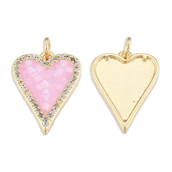

PandaHall Brass Micro Pave Clear Cubic Zirconia Pendants, with Jump Rings and Shell, Enamel, Real 18K Gold Plated, Nickel Free, Heart, Pink...