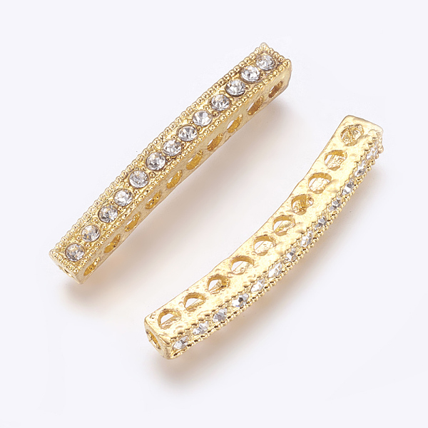 

PandaHall Zinc Alloy Rhinestone Beads, Clear, Golden, 38~39x4.5x5mm, Hole: 2mm Alloy+Rhinestone Tube Clear