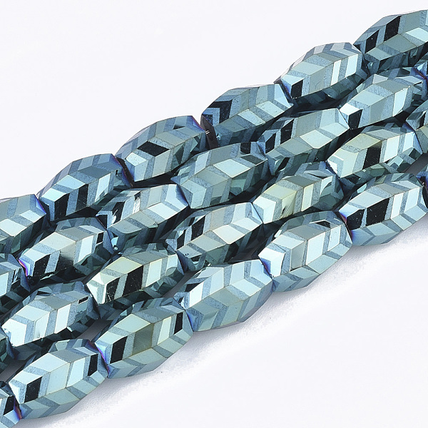 

PandaHall Electroplate Glass Beads Strands, Frosted, Faceted, Barrel, Dark Cyan, 7.5x7.5x11mm, Hole: 1.2mm, about 60pcs/strand, 25.9 inch...