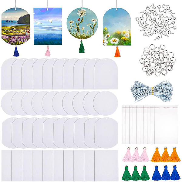 

PandaHall BENECREAT DIY Oil Aromatherapy Car Hanging Pendant Decoration Making Kit, Including Oval & Arch & Rectangle Blank Felt Wine Marker..., White