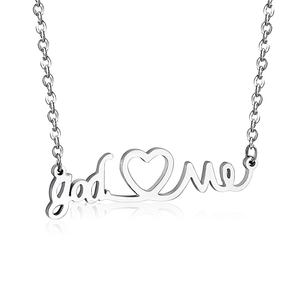 

PandaHall SHEGRACE Stainless Steel Pendant Necklaces, with Lobster Claw Clasps and Cable Chains, Word God Love and Heart, Stainless Steel...
