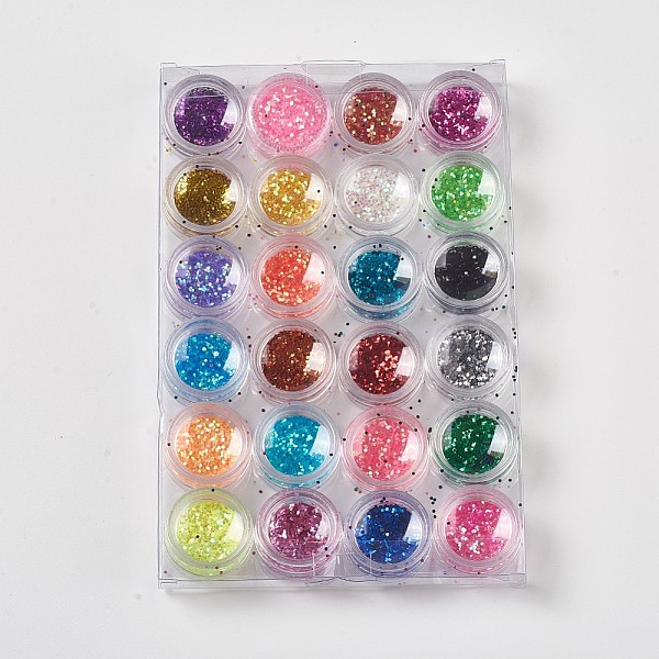 PandaHall 24 Colors Sequins/ Paillettes, Nail Art Decoration Accessories, Hexagon, Mixed Color, 28.5x14mm, 24colors/set Plastic Hexagon...