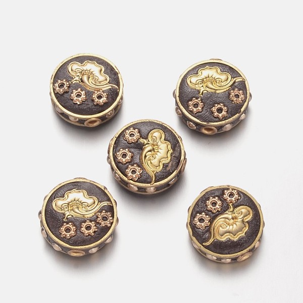 

PandaHall Alloy Beads, with Polymer Clay and Resin Beads, Flat Round, Golden, 18x8mm, Hole: 1.7mm Alloy+Resin Flat Round