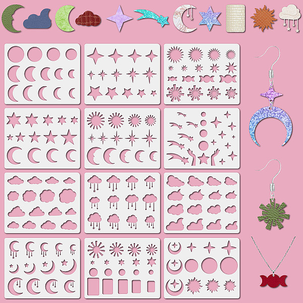 

PandaHall 12Pcs 12 Styles PET Plastic Hollow Out Drawing Painting Stencils Templates, Rectangle, Weather Pattern, 200x250mm, 1pc/style...