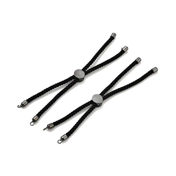 

PandaHall Half Finished Twisted Milan Rope Slider Bracelets, with Rack Plating Brass Cord Ends & Open Loop, Cadmium Free & Lead Free, for..., Black