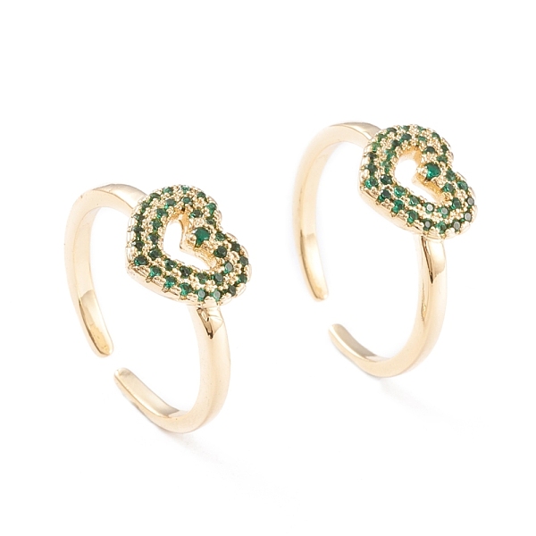 

PandaHall Brass Micro Pave Cubic Zirconia Cuff Rings, Open Heart Rings, Long-Lasting Plated, Real 18K Gold Plated, Green, Size 6~Size 7...