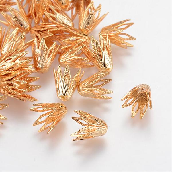 

PandaHall Brass Bead Caps, Nickel Free, Real 18K Gold Plated, 9x8mm, Hole: 1mm Brass