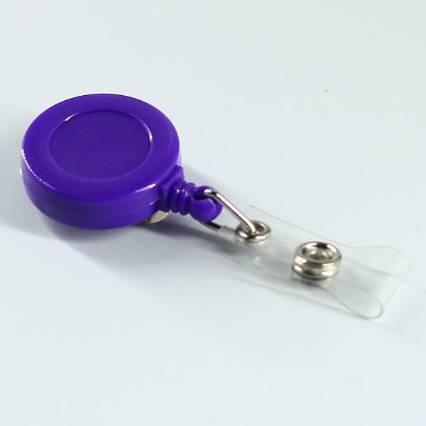 

PandaHall ABS Plastic Badge Reel, Retractable Badge Holder, with Platinum Iron Bobby Clip, Flat Round, Purple, 86x32x16mm Plastic Purple