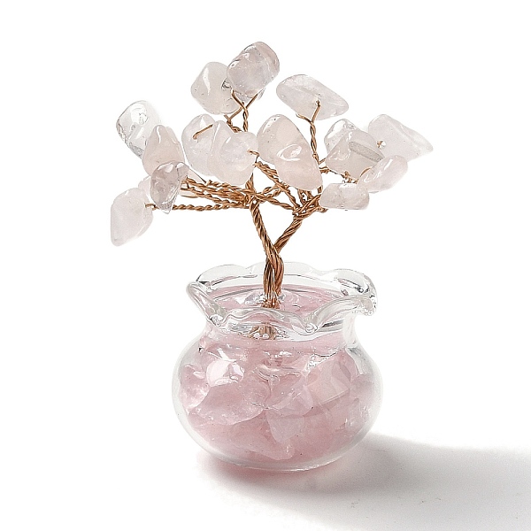 

PandaHall Natural Rose Quartz Chips Tree Decorations, Glass Vase Base Copper Wire Feng Shui Energy Stone Gift for Home Desktop Decoration...