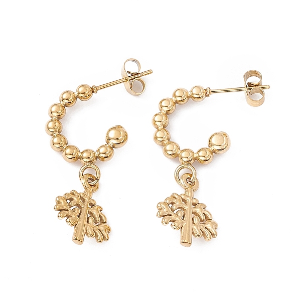 

PandaHall 304 Stainless Steel Ring with Tree of Life Dangle Stud Earrings, Half Hoop Earrings for Women, Golden, 29mm, Pin: 0.8mm 304...