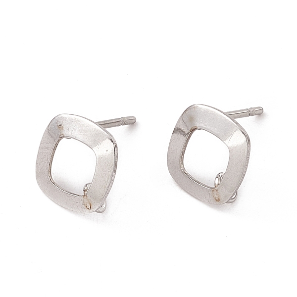 

PandaHall 201 Stainless Steel Stud Earring Findings, with 304 Stainless Steel Pins and Vertical Loops, Rhombus, Stainless Steel Color...