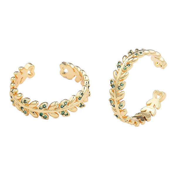 

PandaHall Cubic Zirconia Olive Leaf Wrap Open Cuff Ring, Real 18K Gold Plated Brass Jewelry for Women, Nickel Free, Green, US Size 8(18.1mm)...