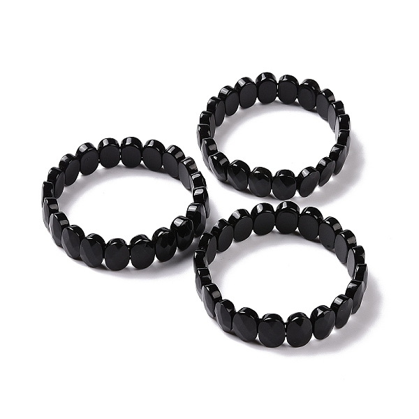 PandaHall Natural Obsidian Oval Beaded Stretch Bracelet, Gemstone Jewelry for Women, Inner Diameter: 2-1/8 inch(5.4~5.5cm) Obsidian