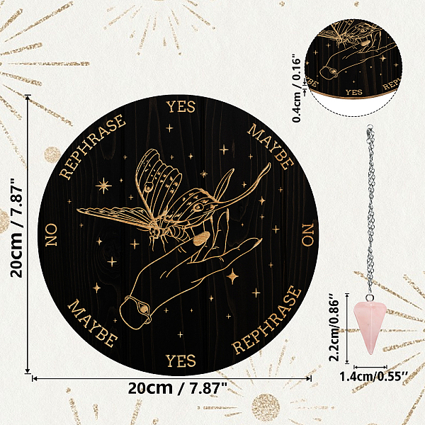 

PandaHall AHADEMAKER 1Pc Wood Pendulum Board, 1Pc 304 Stainless Steel Cable Chain Necklaces, 1Pc Natural Rose Quartz Stone Pendants, for..., Multicolor