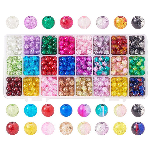 

PandaHall Spray Painted Crackle Glass Beads, Round, Mixed Color, 8mm, Hole: 1.3~1.6mm, about 25pcs/compartment, 600pcs/box Glass Round..., Multicolor