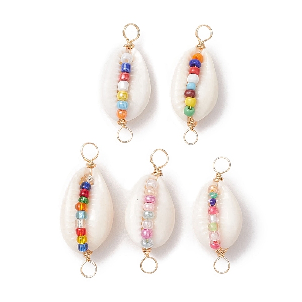 

PandaHall Natural Shell Connector Charms, Colorful Glass Seed Bead Copper Wire Wrapped Links, Golden, Mixed Color, 32~37.5x13.5~14.5x10.5mm..., Multicolor