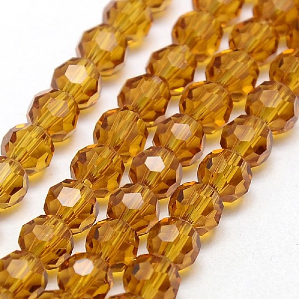 

PandaHall Glass Beads Strands, Faceted(32 Facets), Round, Goldenrod, 8mm, Hole: 1.5mm, about 66~67pcs/strand, 15.12 inch~15.35 inch..., Gold