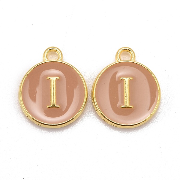 

PandaHall Golden Plated Alloy Enamel Charms, Cadmium Free & Lead Free, Enamelled Sequins, Flat Round with Letter, Wheat, Letter.I, 14x12x2mm..., Orange