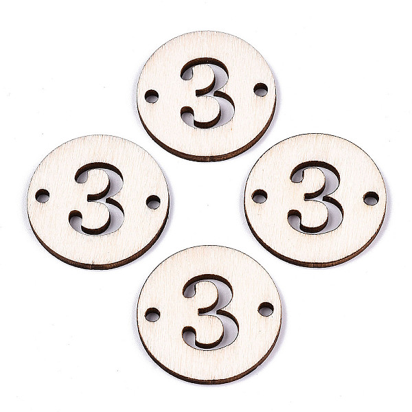 PandaHall Unfinished Natural Poplar Wood Links Connectors, Laser Cut, Flat Round with Number, Num.3, 29.5x2.5mm, Hole: 2.5mm Wood Number