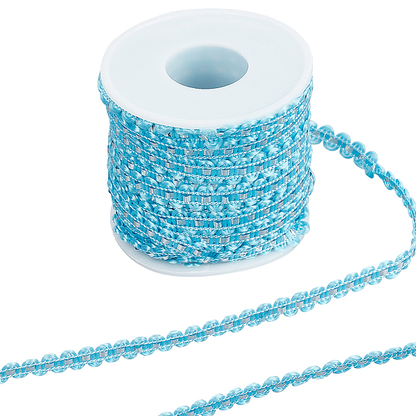 

PandaHall Gorgecraft 25M Metallic Yarn Lace Ribbons, Jacquard Ribbon, Garment Accessories, Light Sky Blue, 1/4 inch(8mm) Polyester